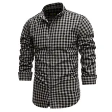 

2021 New Spring 100% Cotton Plaid Shirt Casual Slim Fit Men Shirt Long Sleeve High Quality Men's Social Shirt Dress Shirts