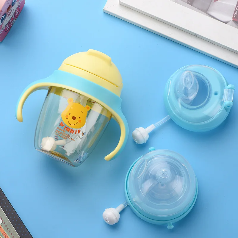 

Disney Sippy Cup Baby Glass PPSU Milk Bottle Children Cup with Straw Infant Drink Glass Sub-Band Handle Triple Use