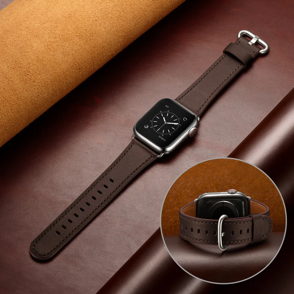 Ремешок для часов из натуральной кожи для Apple Watch 5, 4, ремешок, 40 мм, 44 мм, 38 мм, 42 мм, для женщин и мужчин, металлический ремешок с пряжкой, браслет для iwatch 1, 2, 3