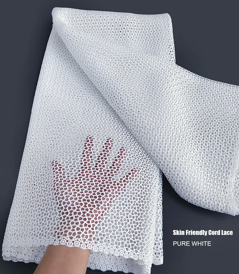 5 yards Pure White Soft African Guipure Lace High Quality Plain Black Couple Cord Lace Cupion Fabric for Ladies Gentlemen Dress