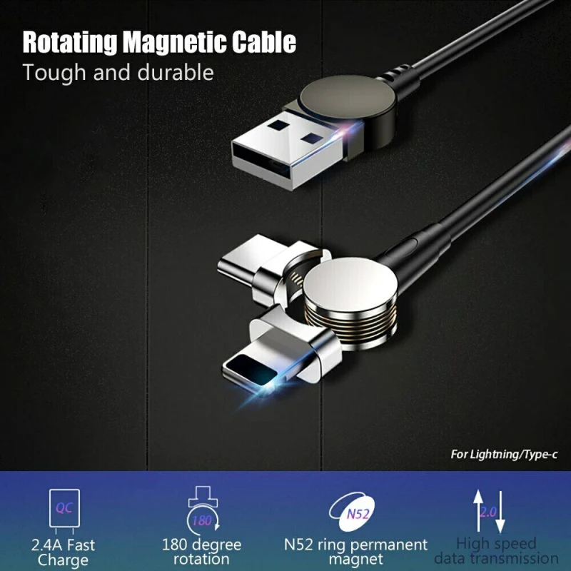 

180 Degree Usb Magnetic Ring Charging Cable Wire Phone Fast Quick Charging Charger Cord