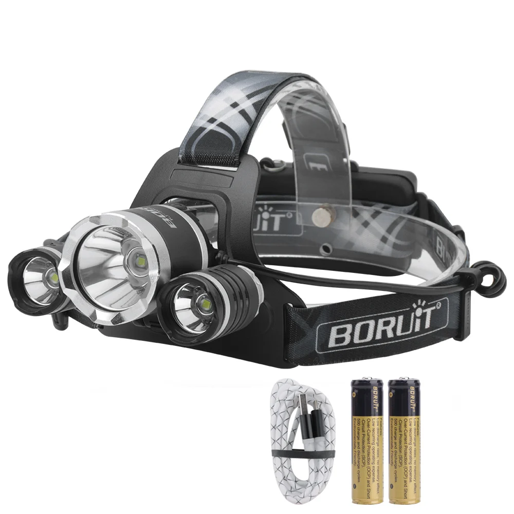 Package C BORUiT открытый светодиодный налобный фонарь для кемпинга фонарик портативный тактический фонарь Водонепроницаемый Кемпинг Охота Головной фонарь для рыбалки 18650 - Испускаемый цвет: Package C