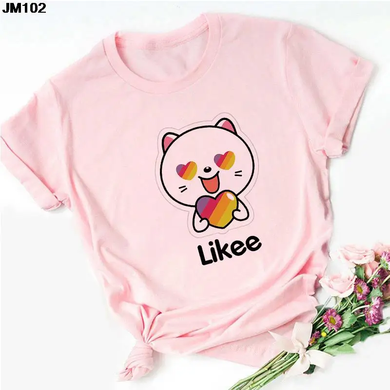 

Likee Print Ladies T-shirt Harajuku Casual Streetwear Short-sleeved Women T Shirt Summer Fashion Pink Top Female Clothing Tshirt