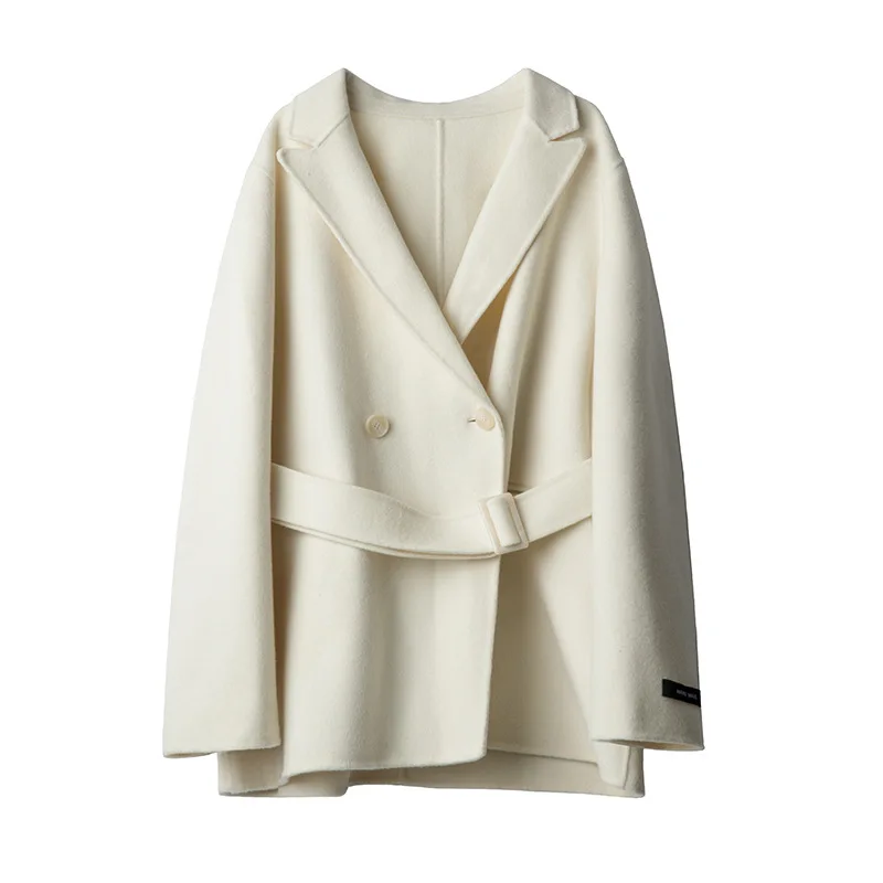 

Women's handmade wool coat solid color cashmere coat Slim woolen coat