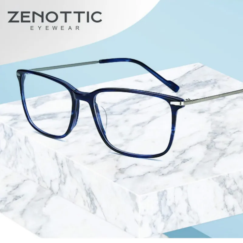 

ZENOTTIC Acetate Eyeglasses Frame Men Retro Square Optical Myopia Hyperopia lenses Vintage Male Degree eye glasses