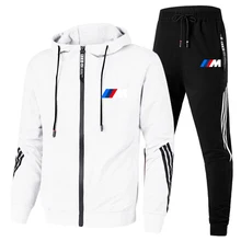 2021new bmw conjuntos de primavera outono dos homens com zíper com capuz + calças duas peças casual treino masculino roupas espo
