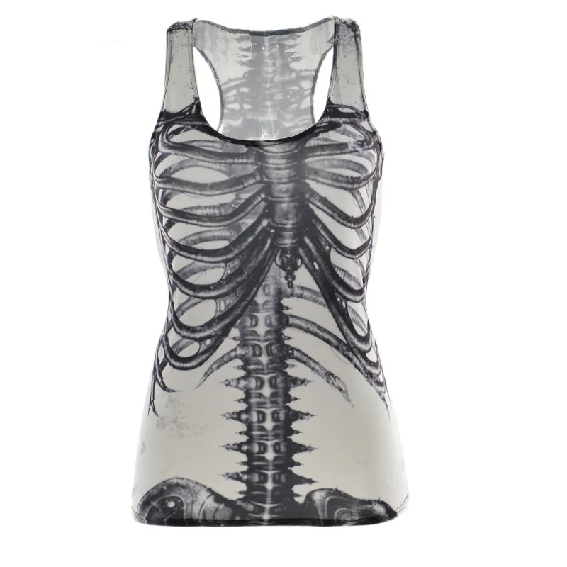 

New Digital Printing Ladies I-shaped vest with white background skeleton Gym Shirt Vest