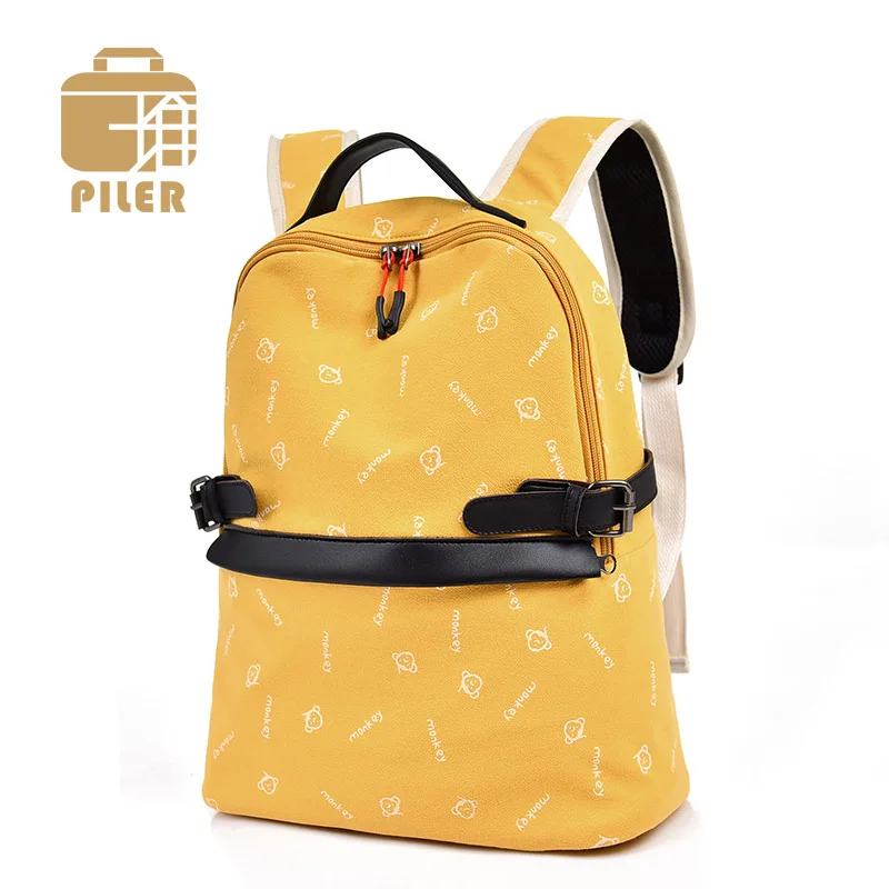 

Female Monkey Print Backpack Women Canvas Leather Belt Anime School Bag for Teenage Girl Cotton Travel Shoulder Bag Casual Backpack
