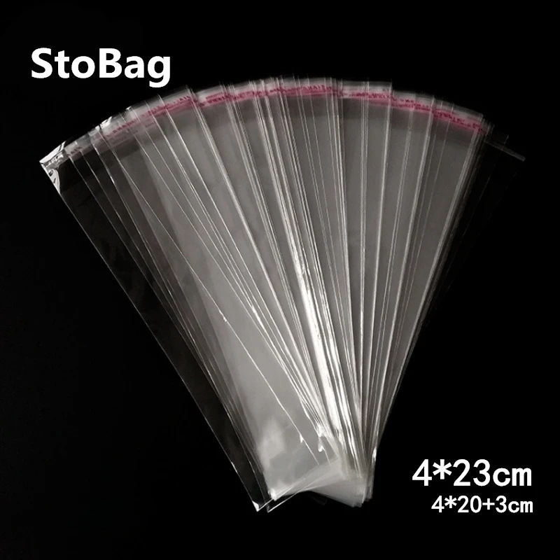 

StoBag 1000pcs 4*23cm Transparent Self Sealing Plastic Bags Slender Bag Gift Jewelry Packaging Bag Long Sock Bag Resealable OPP