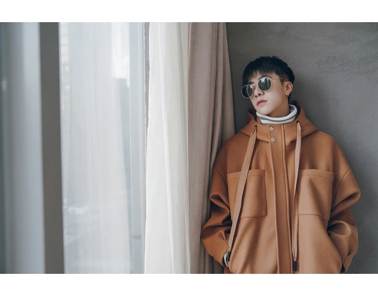 EWQ / New Fashion Autumn Drawstring Hooded Collar Loose Casual Jacket Men High Street Korean Tide Chaqueta Hombre 9A230