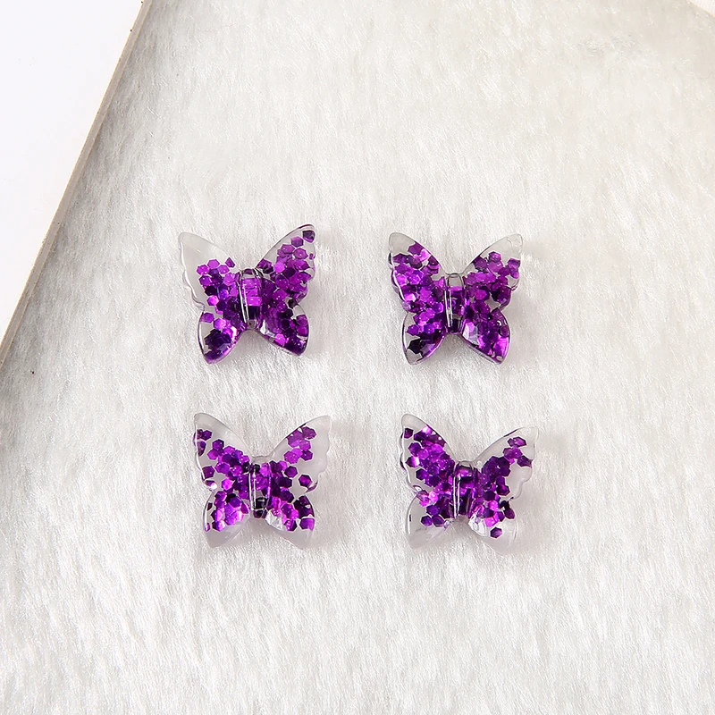 

5pcs /lot 7*7mm Cute FlatBack Resin Glitter purple butterfly For Jewelry DIY Decoration Crafts