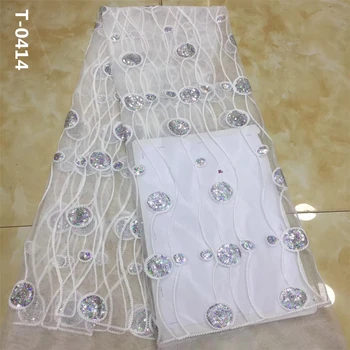 

wholesale price 5yards high quality African sequins lace fabric shining French net lace fabric for making party dress