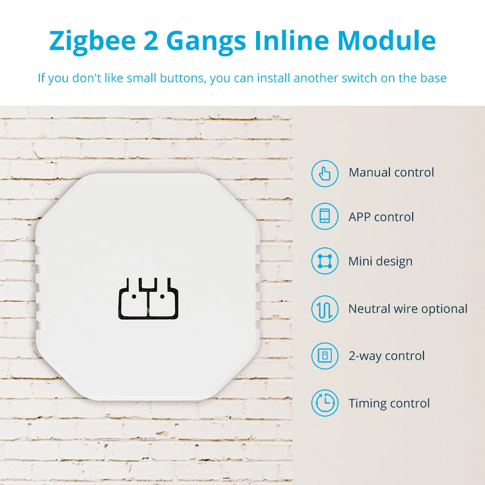 Zemismart Tuya Zigbee Inline Module Smart Switch APP Remote Control Mini Light Switch 2 Gangs 2 Way Neutral Optional Alexa Google Home smart switch lamp base switch lamp holder switch