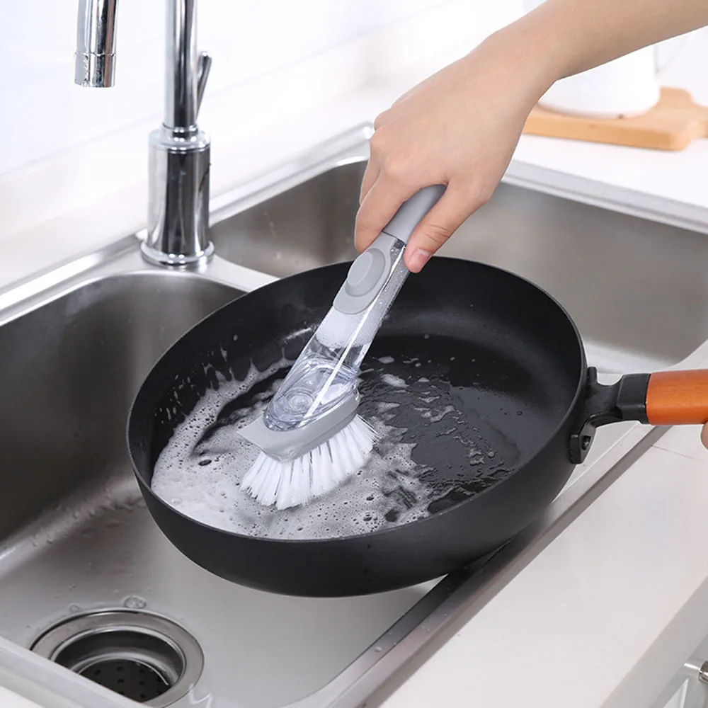 

Kitchen Cleaning Tools 2 in 1 Long Handle Cleaning Brush with Removable Brush Sponge Sponge Dispenser Dishwashing Brush Set