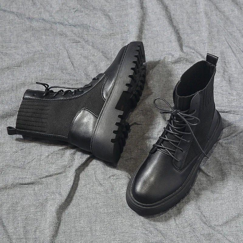 Winter Women Leather Boots Size 35-40 Flat Platform Boots Women Shoes Winter Fur Fashion Round Toe Lace-up Leather Boots*1933