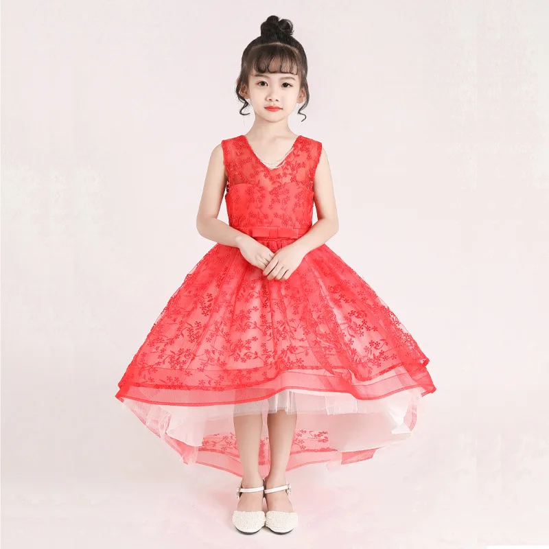 Без рукавов, со шлейфом Детские вечерние платья из сетчатой ткани газовое платье принцессы темперамент фея платье для девочек платье на день рождения WG-2038