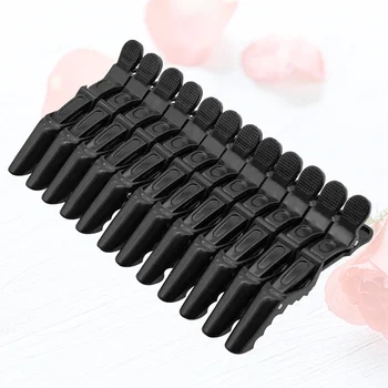 

10pcs Chic Hairdressing Clips Durable Long Mouth Clip Hair Styling Clips Partition Clamp for Home Barber Shop (Black)