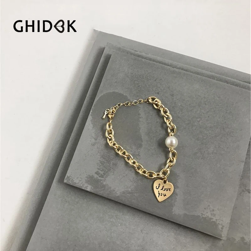 

GHIDBK Baroque Freshwater Pearl Heart Medallion Pendant Bangles Gold Layered Seed Bead Chain Coin Charm Bracelets Styles Armband