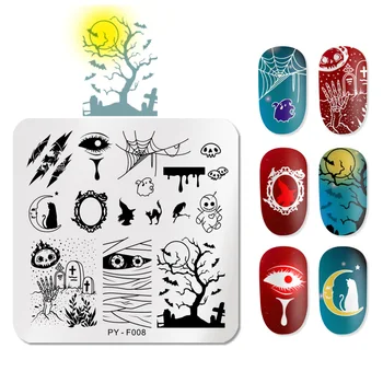 

PICT YOU Square Halloween Series Nail Stamping Plates Nail Art Stamping 6cm * 6cm Image Plate Stamp Design Tools F008