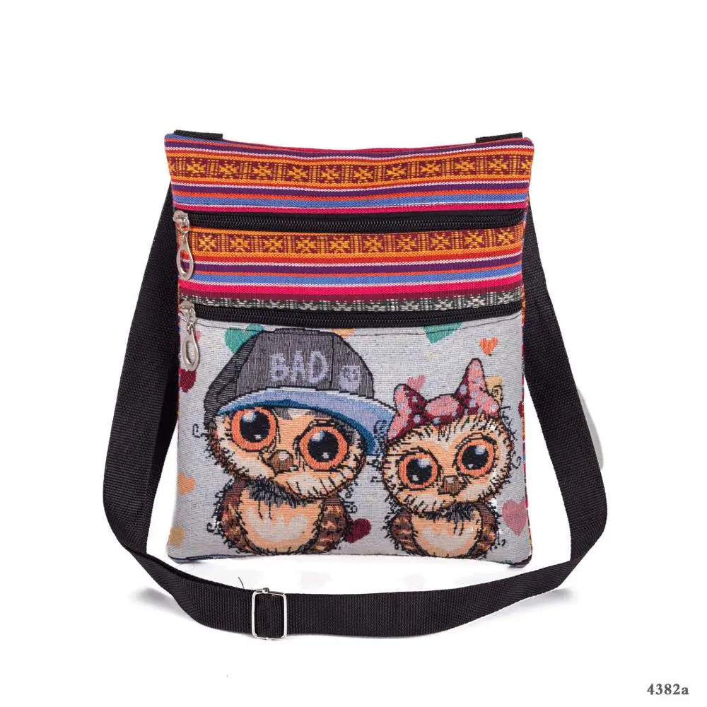 Креативные сумки-мессенджеры с принтом совы на плечо, женская маленькая Холщовая Сумка На Молнии, Большая вместительная сумка-тоут, сумка для покупок - Цвет: 1