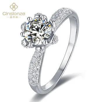 

Cinsionze 18K White Gold Plated S925 Silver Flower Shaped Moissanite Ring D Color 1 Carat Women Weddidng Band Engagement Ring