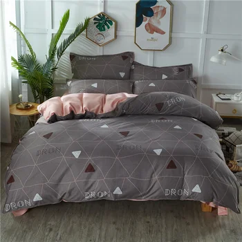 

100% Polyester 4 Pieces Set 1 Duvet Cover 1 Flat Bed Sheet 2 Pillowcase Dark Gray Printing Style Queen Size 220x240cm