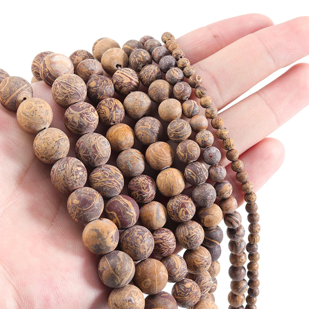 

Natural Elephant Skin Jaspers Stone Beads Matte Round Loose Spacer Bead For Jewelry Making DIY Bracelet Necklace 15'' 4/6/8/10mm