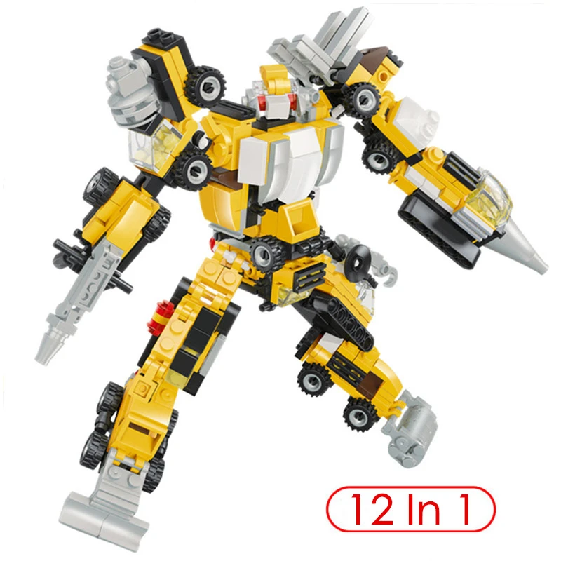 

12 In 1 City Transformation Serie Building Blocks Set Robot Car Truck Model Deformation Toy Engineering For Children Diy Gift