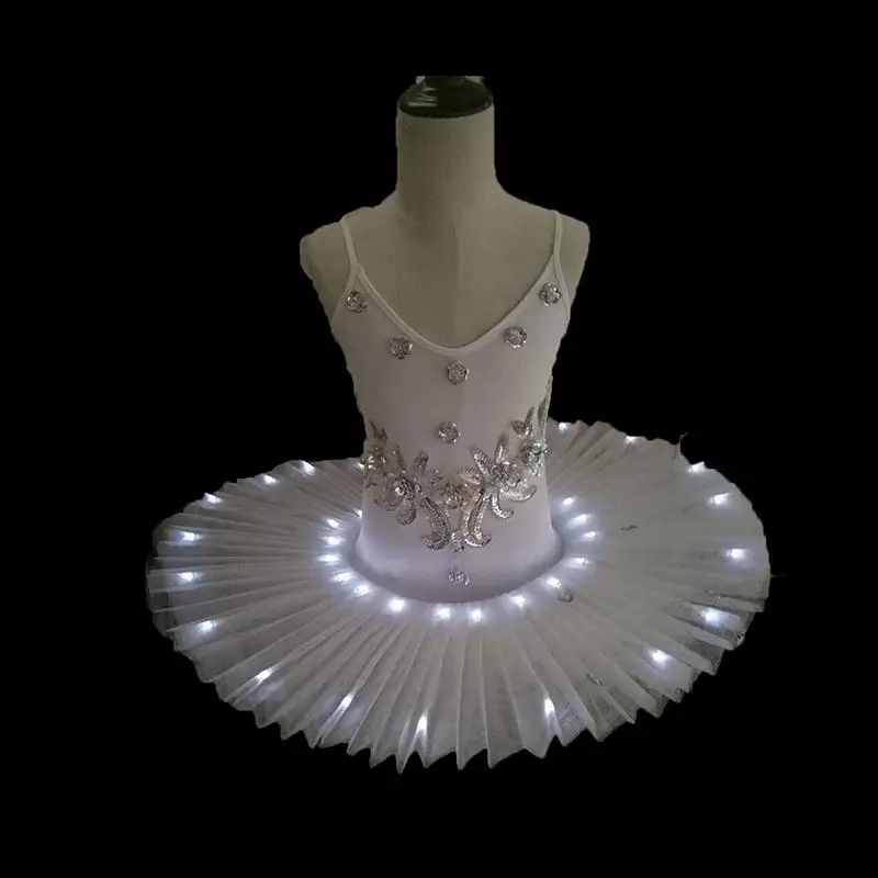 Профессиональный светодиодный свет Лебединое озеро балетом и танцами, для девочек костюм юбка-пачка для девочек детское платье балерины балетное платье этап танцевальной одежды вечерние наряды - Цвет: white