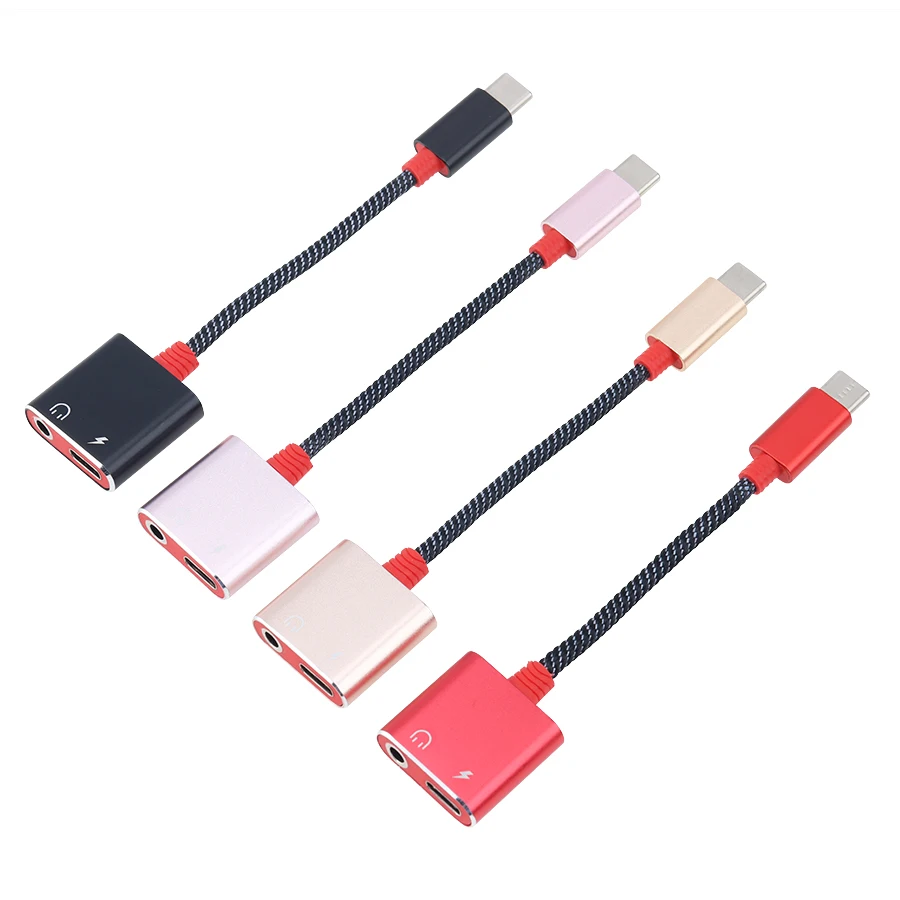 3 5mm Jack Audio Cable 2 in 1 USB Type C Charge Aux Adapter for Xiaomi Huawei P20 Leeco Le Max 2 Headphone Car Usb C Cord 300pcs
