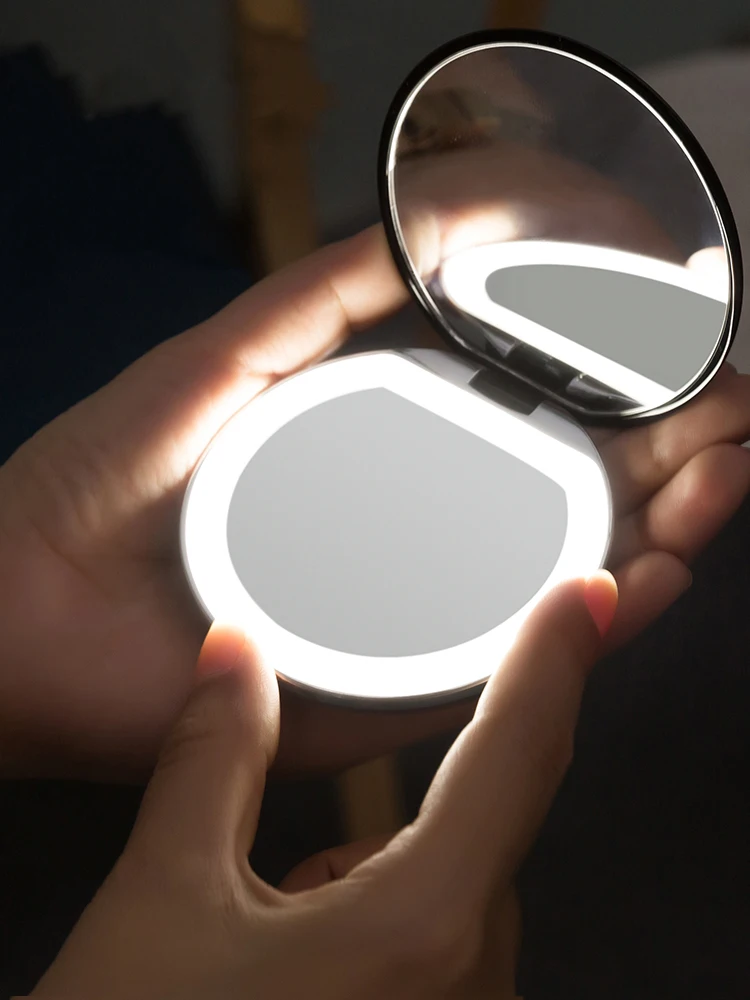 5 Color 3X Magnifying Vanity Mirror with Lights Mini Round Portable LED Makeup Mirror USB Chargeable Make Up Mirrors