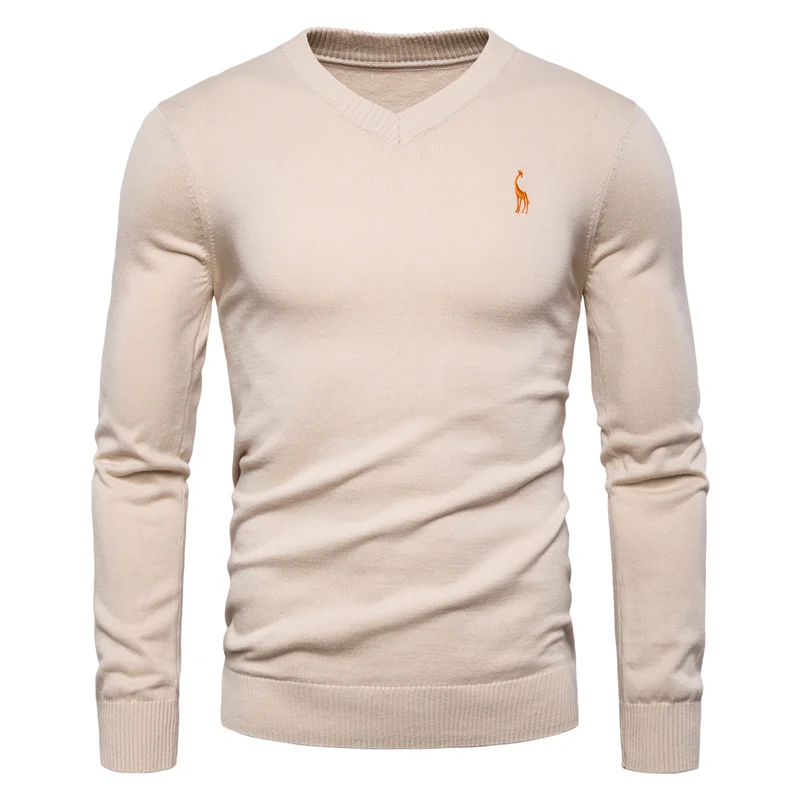 

2020 Autumn Winter Brand Quality Cotton Mens Sweaters V Neck Pullovers Men Solid Embroidery Sweater Men