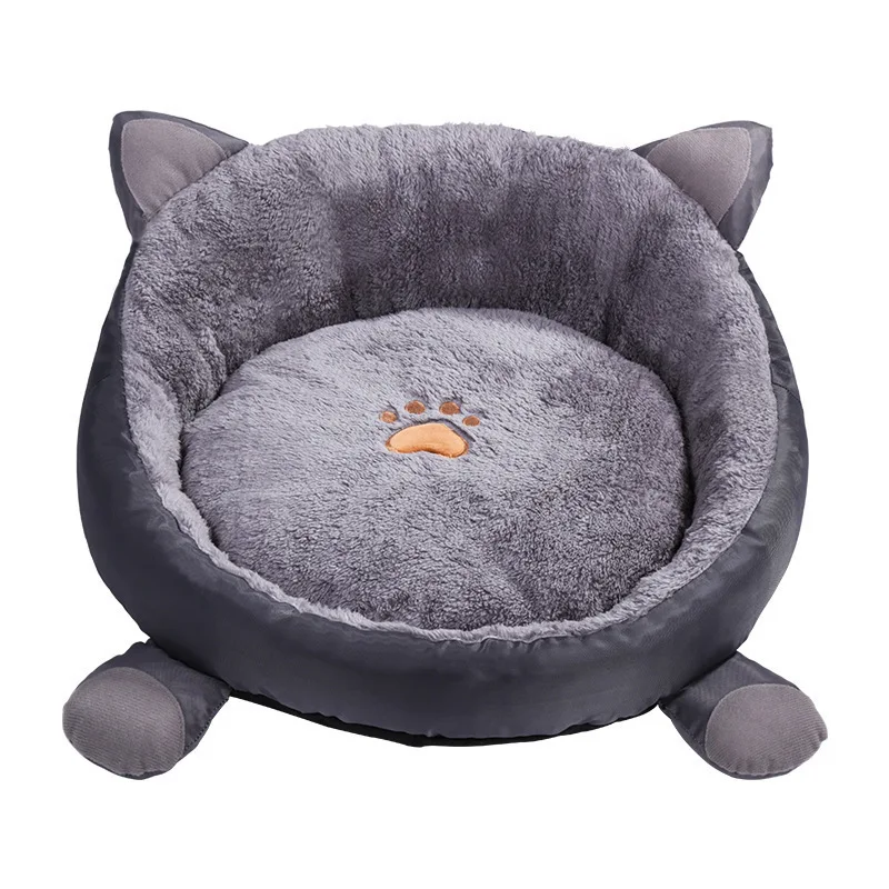 Grey Cat Bed Хлопковый домик для кошек, зимний теплый коврик для кошек, милые кровати для кошек, круглая подушка для маленьких собак, питомник для домашних животных, кровать для кошек, Cama Gato - Цвет: Grey Cat Bed