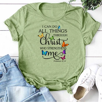 Butterflies I Can Do All Things Philippians 4:13 Printing T-shirts Women Tshirt Women Casual Tops for Women Fashion Ropa Mujer 1