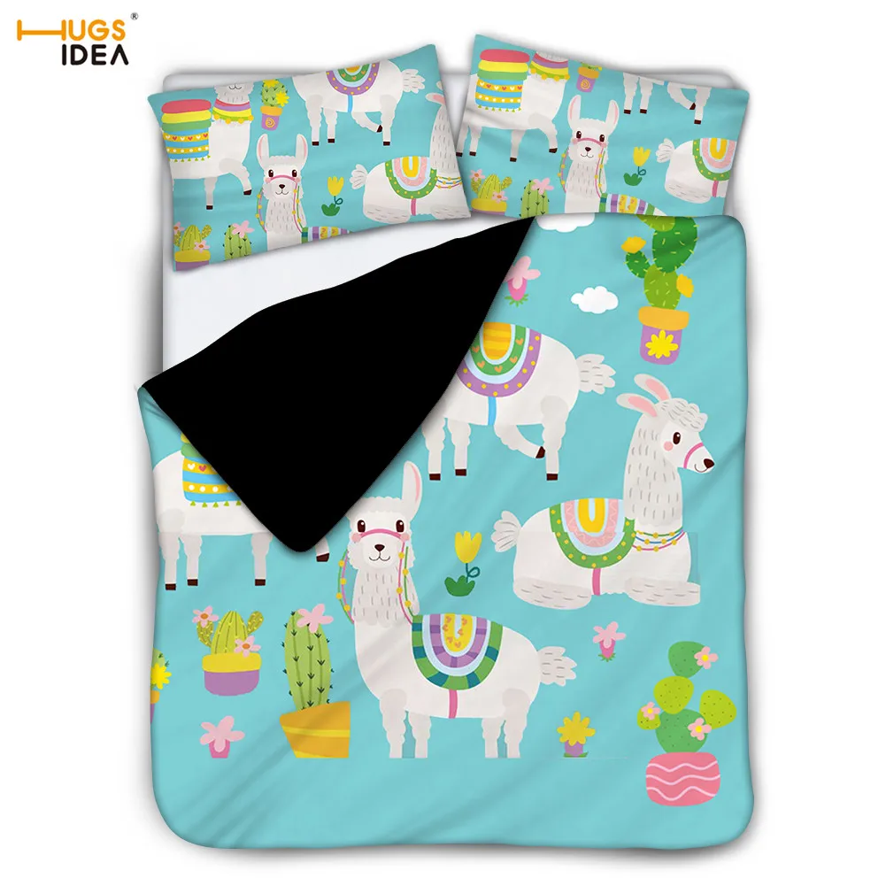 3Pcs Cute Alpaca Design Duvet Cover for Kid/child Lovely Llama with Tropical Cactus Bed Linen Lining Soft Bedspread Boy/Girl | Дом и сад