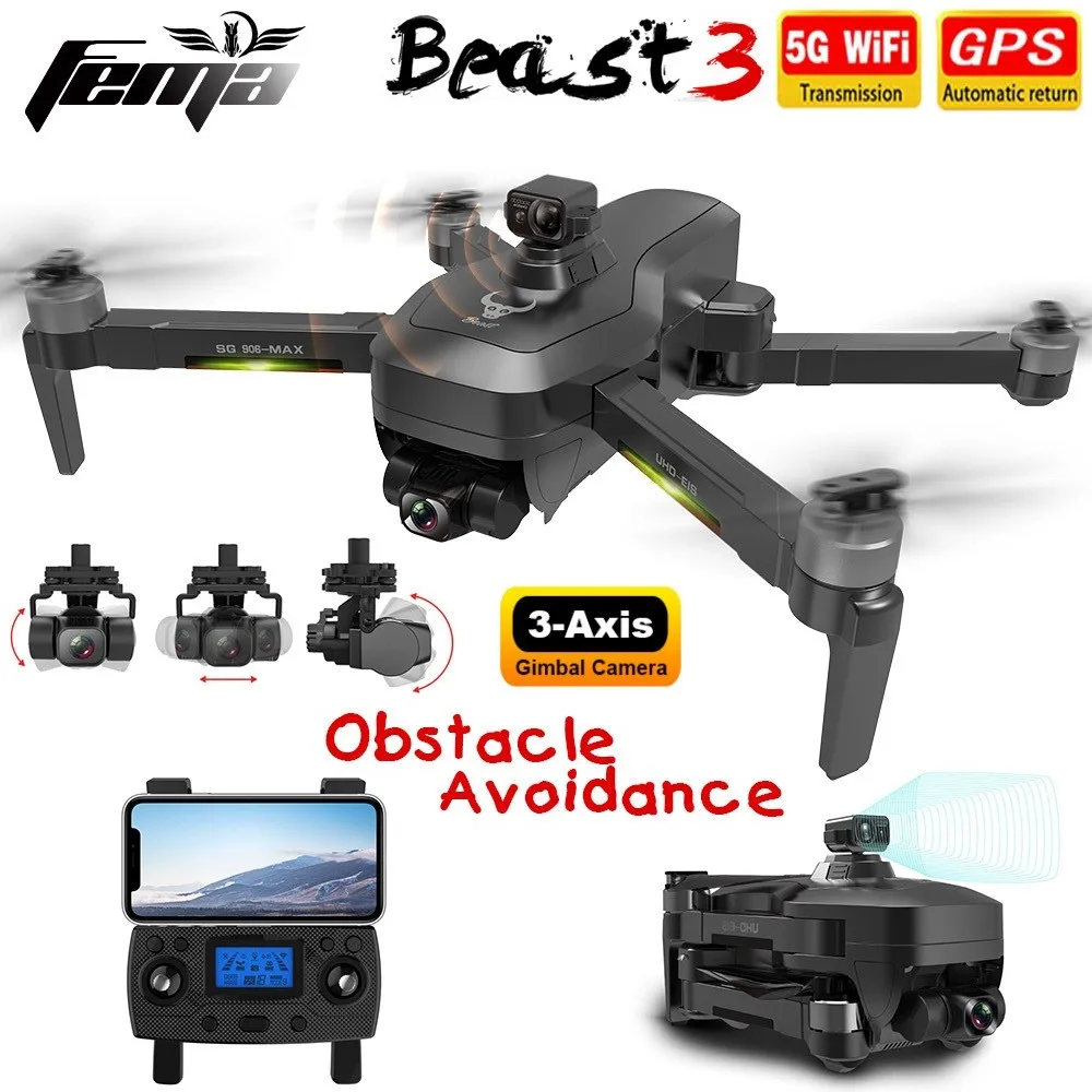 Sg906max gps drones 3-axis cardan câmera 4k anti colisão obstáculo evitar 1.2km 5g profissional brushless rc quadcopter dron