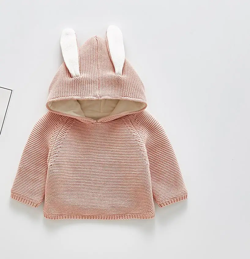 Детский свитер, куртка на осень и зиму г., куртки и пальто для маленьких девочек зимняя одежда для маленьких девочек пальто с кроликом для мальчиков - Цвет: Pink velvet