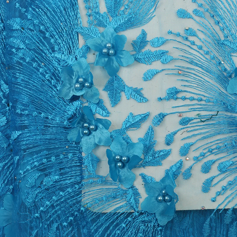Latest Embroidered 3D Lace Fabric French Party Lace Fabric African Tulle Mesh Fabrics Laces with Beads for Women KS2787B-18