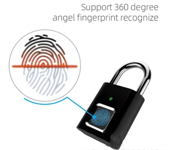 

Smart fingerprint lock, USB rechargeable fingerprint padlock, quick unlock zinc alloy metal self-developing chip for door luggag