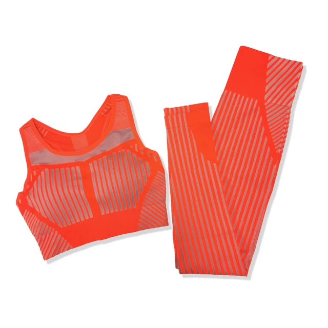 Strip Seamless Women Yoga Set for Fitness Sports Suits Gym Wear Clothing Running Top Bra Leggings Workout Pants Tracksuits,ZF449 Orange Fitenss Sets