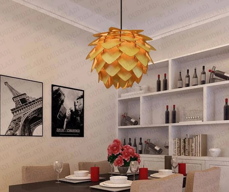 Современный художественный деревянный подвесной светильник в виде шишки домашний Ресторан подвесные деревянные подвесные лампы домашний декоративный светильник E27