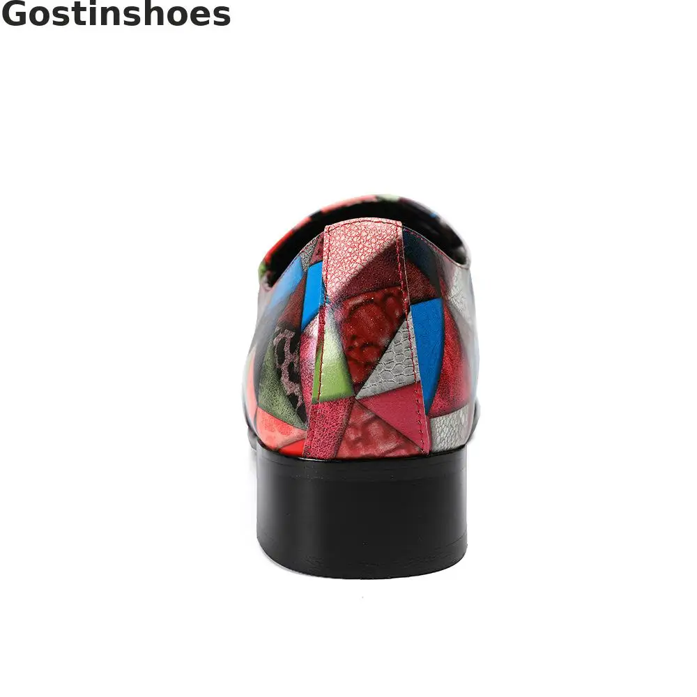 Mixed Color Men Loafers Genuine Leather Pointed Metal Capped Toe Casual Leather Shoes Slip-on Rubber Outsole Men Shoes Fashionable