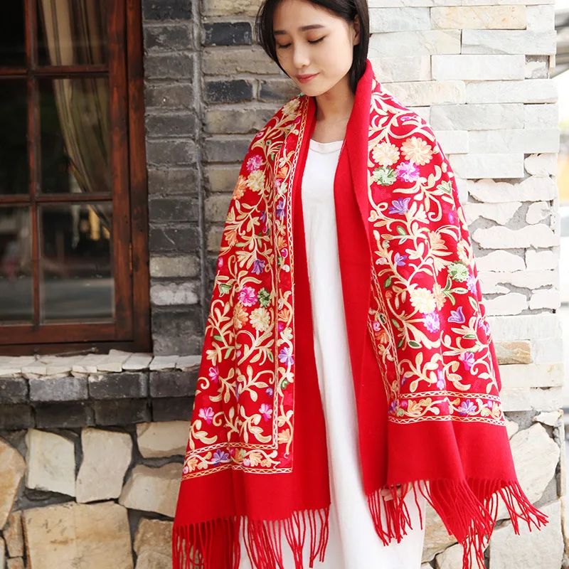 Echarpe hiver femme кашемировый длинный шарф 200*70 см вышитый шерстяной шарф шаль разноцветная смешанная партия