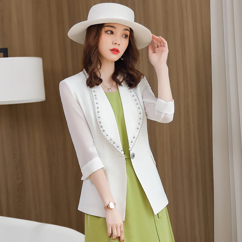 

Elegant White Half Sleeve Formal Blazers Jackets Coat for Women Business Work Wear Summer Professsional Outwear Tops Blaser