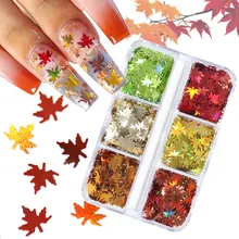 

6 Grids/box Metallic Maple Leaf Sequins Laser Color Leaves Fall 2021 Christmas Thanksgiving Nail Sequins DIY Nail Art Decoration