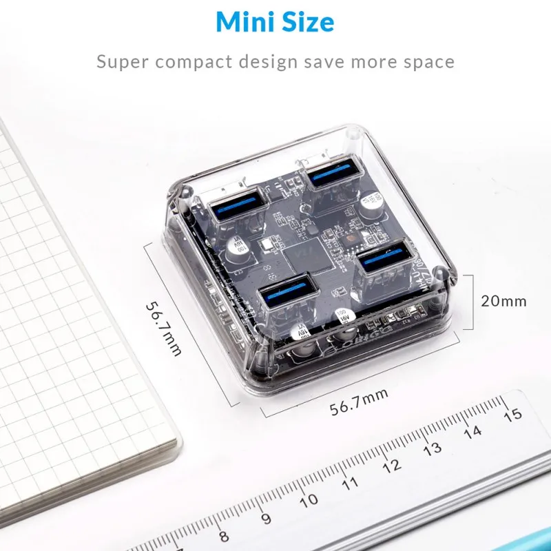 Прозрачный usb-концентратор 4 порта USB3.0 адаптер сплиттер Поддержка внешнего Micro USB питания для настольных ноутбуков Аксессуары