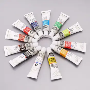 

2020 New 12 Colors Gouache Paint Tubes Set 6ml Draw Painting Pigment Painting With Brush Art Supplies