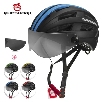 QUESHARK Männer Frauen Ultraleicht Radfahren Helm MTB Rennrad Fahrrad Motorrad Reiten Abnehmbare Transparent Objektiv Sicher Kappe QE116