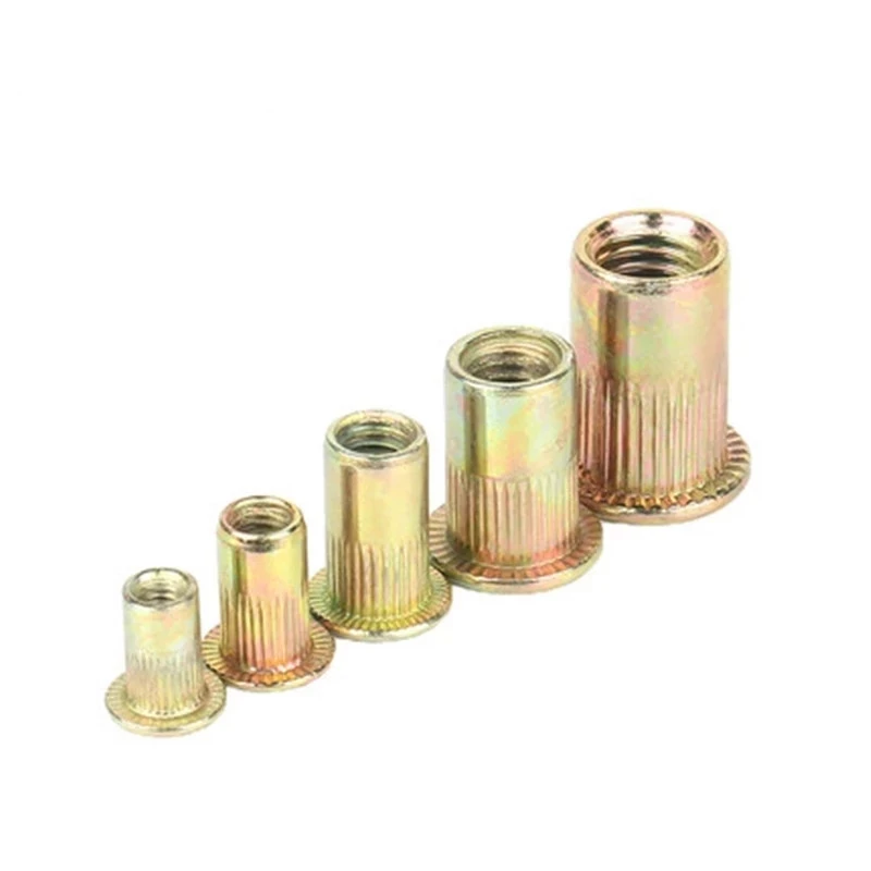 Flat Head Zinc Plated Carbon Steel Knurled Rivet Nut Insert