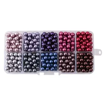 

1 Box Glass Pearl Round Beads Assortment for Jewelry Making Multicolor 8mm 6mm